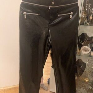 Zara high  quality Black Feux leather Straight Leg Pants with Silver zip Accents